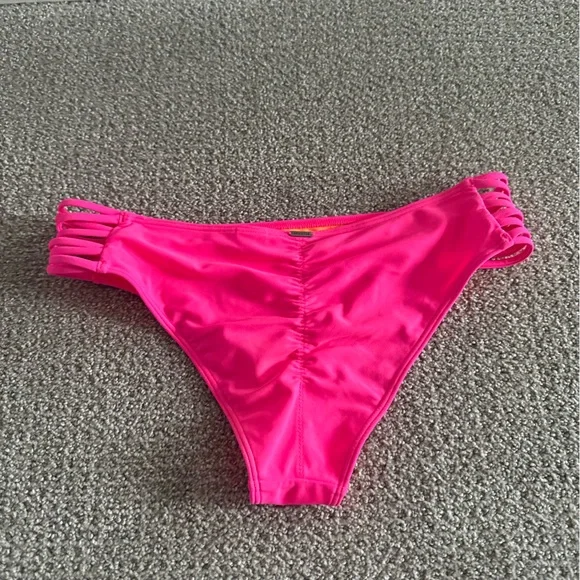 Neon Pink Strappy Bikini Bottom - Picture 3 of 4